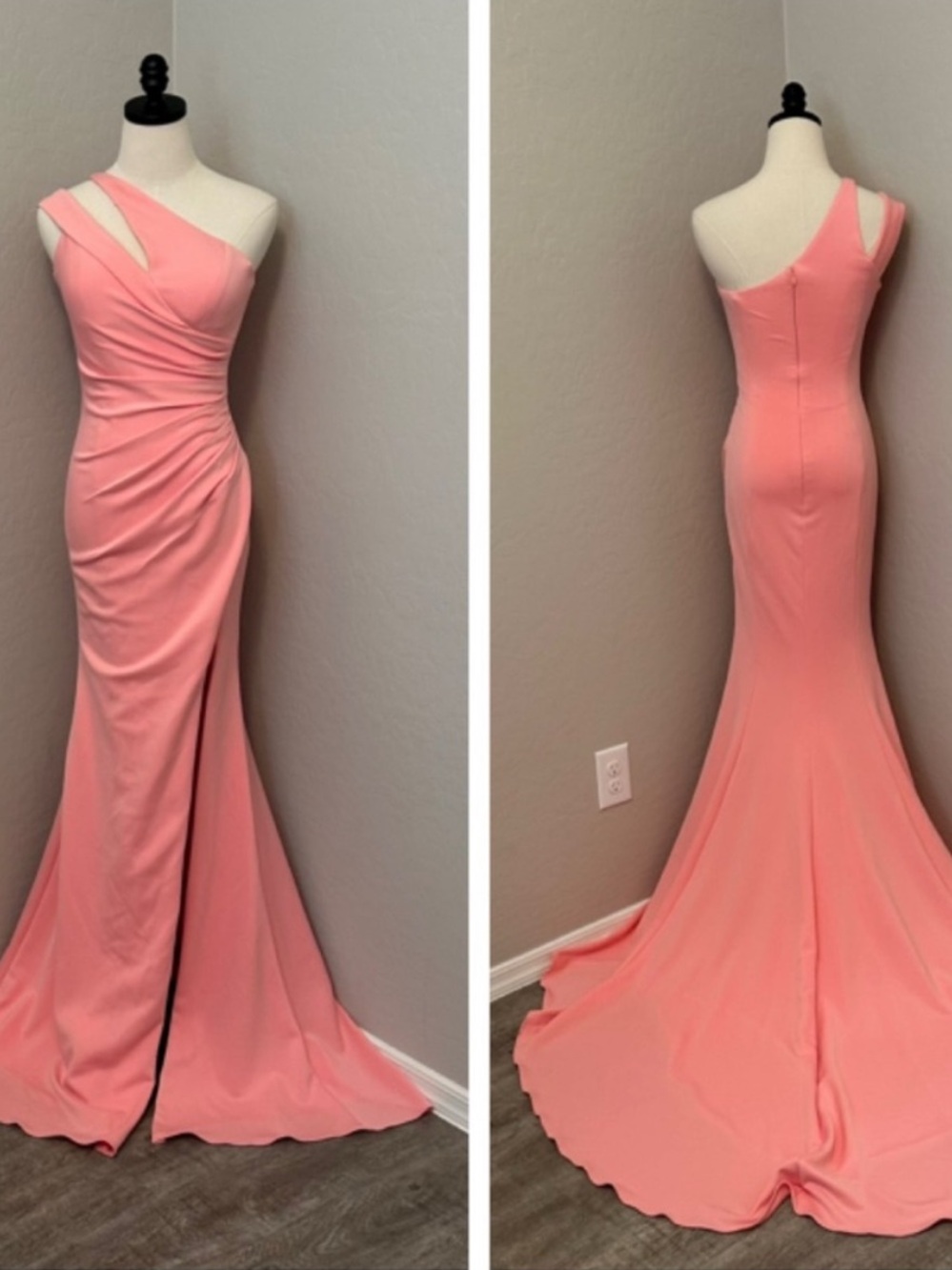 JOVANI SZ 4 BLUSH ASYMMETRICAL ONE SHOULDER FORM FIT FORMAL EVENING GOWN